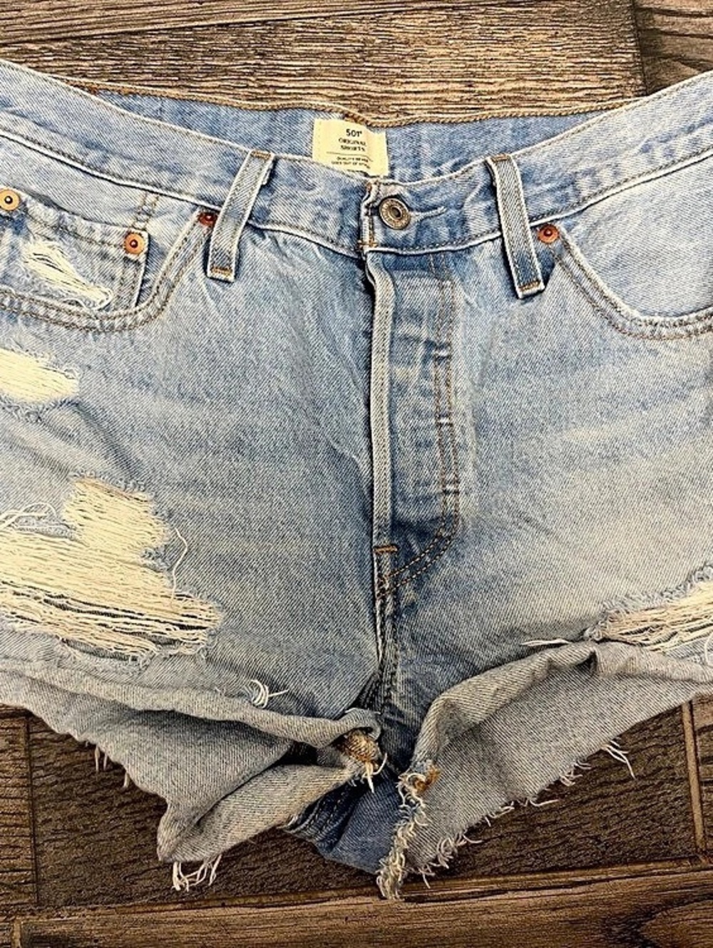Levi's 501 Original Shorts Distressed Denim Shorts in Blue Waist 29